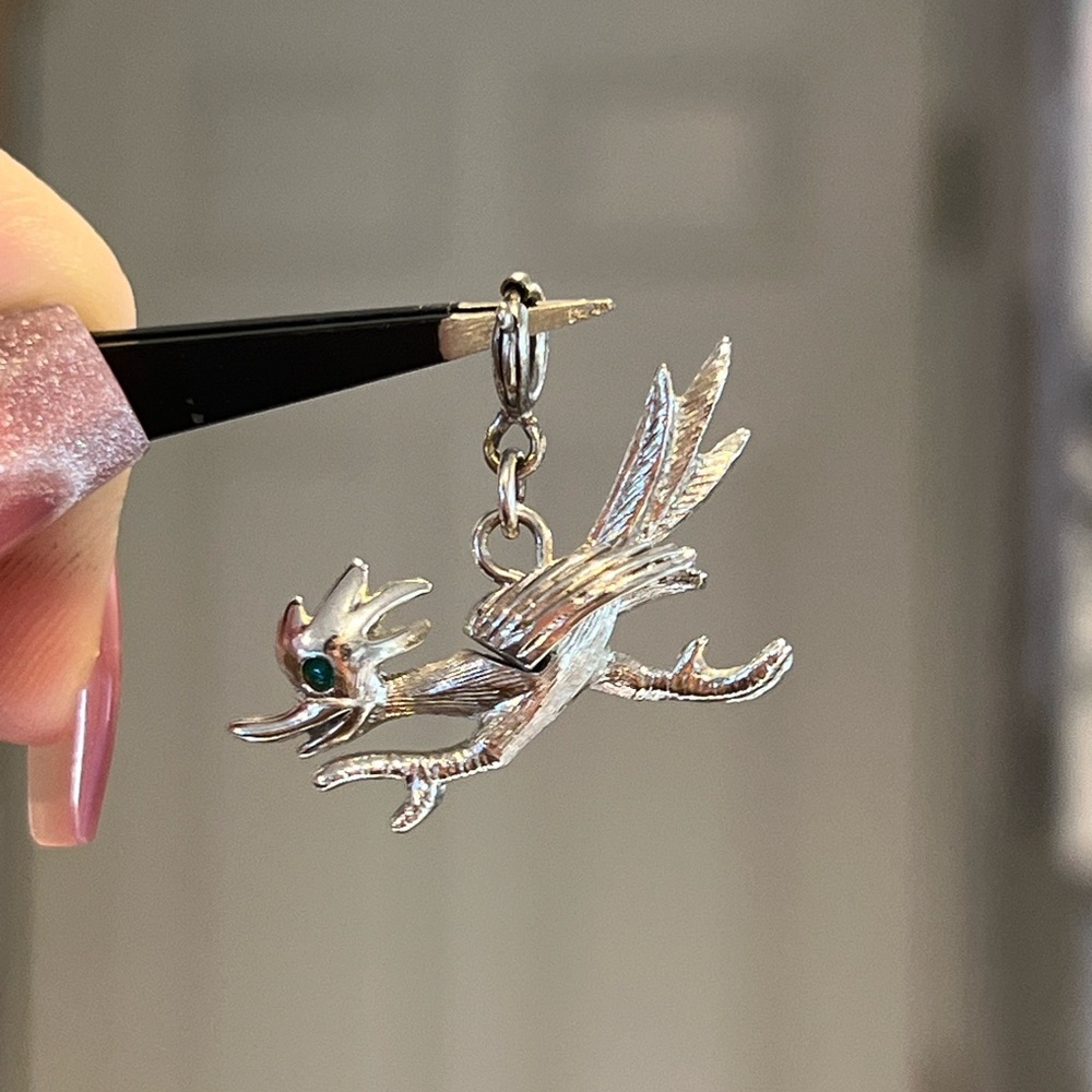 Vintage Monet Silver-Plated Mechanical Bird Charm | Articulated Wings